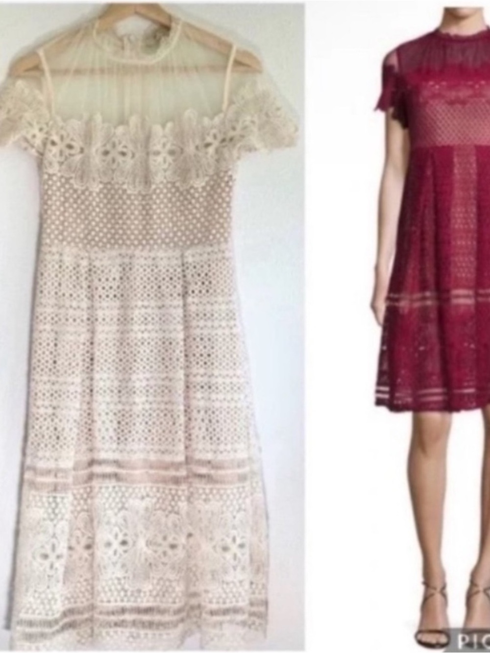 Free Generation Cream Unconventional Lace Sheer Mini Dress Victorian High Neck S